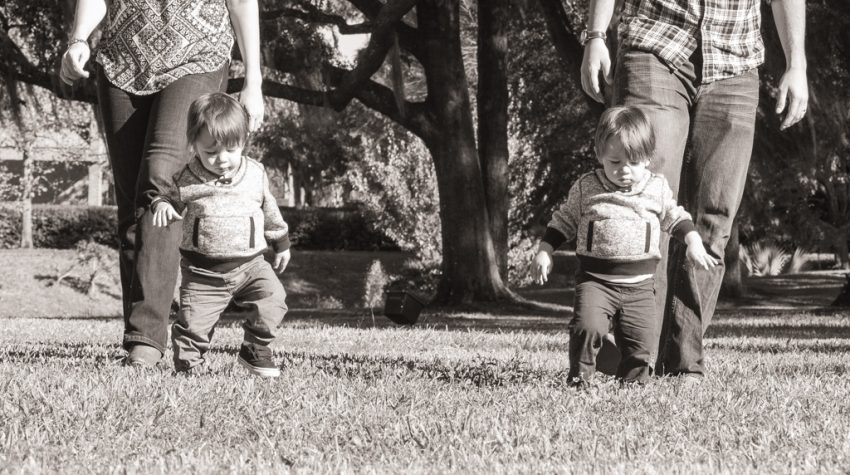 Walking One Year Old Twin Family Pictures taken in Gainesville,Florida