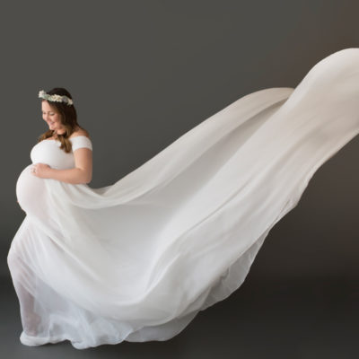 Janets Beautiful Baby Bump with a flowing white gown toss in Gainesville Florida