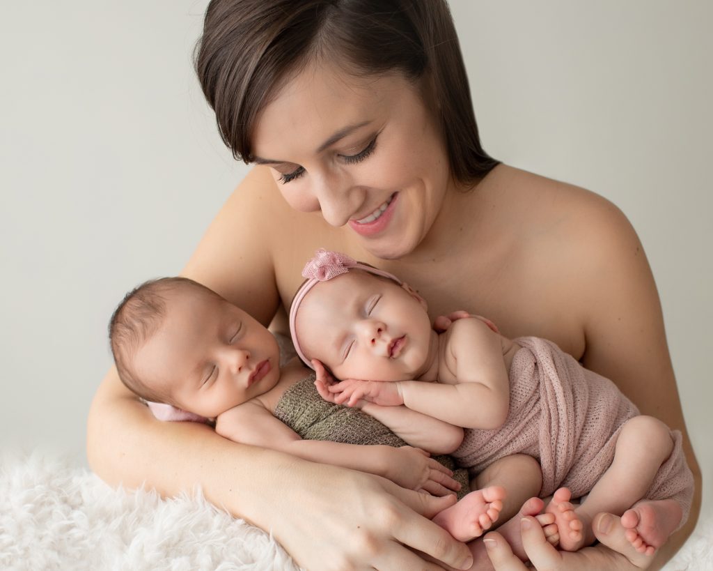 Mommy and Me Newborn Photo Session with Twins