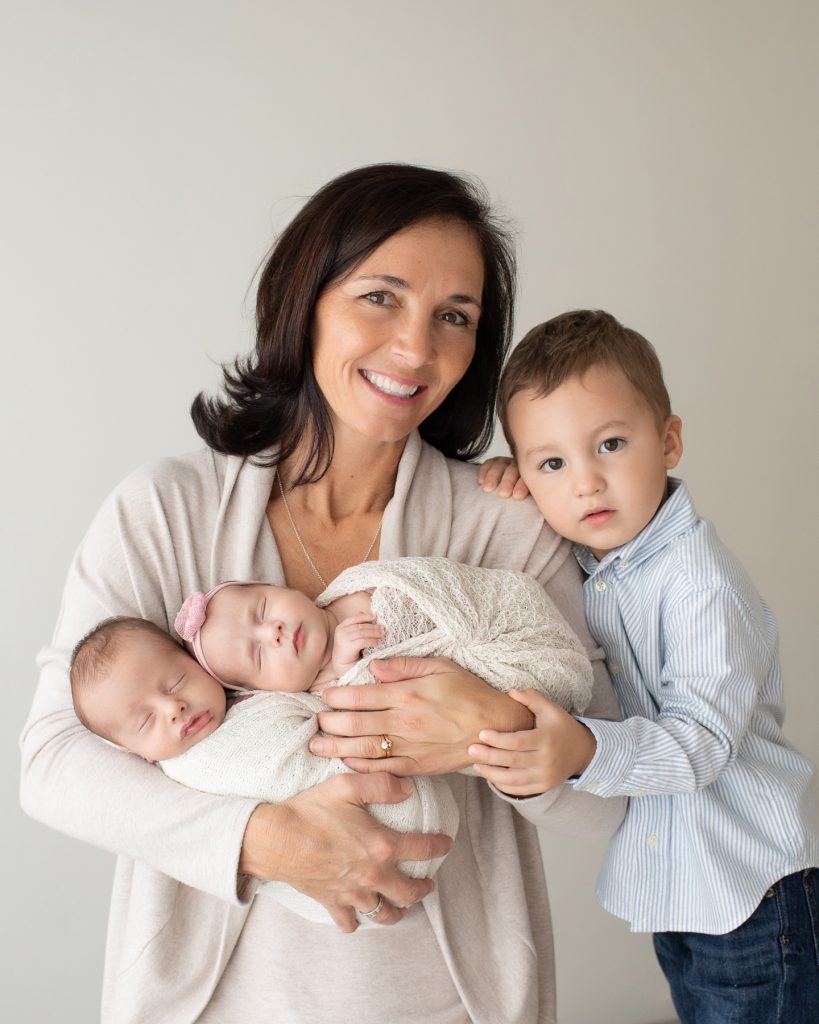 Twins Newborn and Sibling Portrait with Grandma